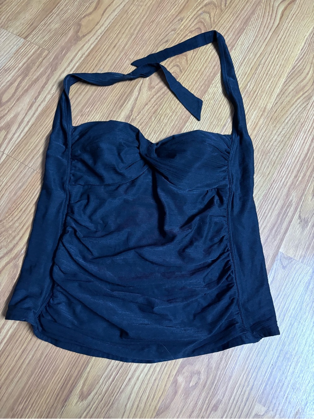 Black Halter Ruched Women’s Swim Top - White Stag LG 12/14